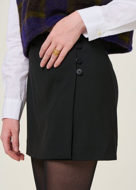 Jupe portefeuille en laine certifiée | noir "black tania skirt - black" - Thinking Mu