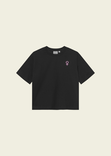 T-shirt brodé en coton bio | noir "t-shirt vadstena femme leaf emb black - black" - Dedicated
