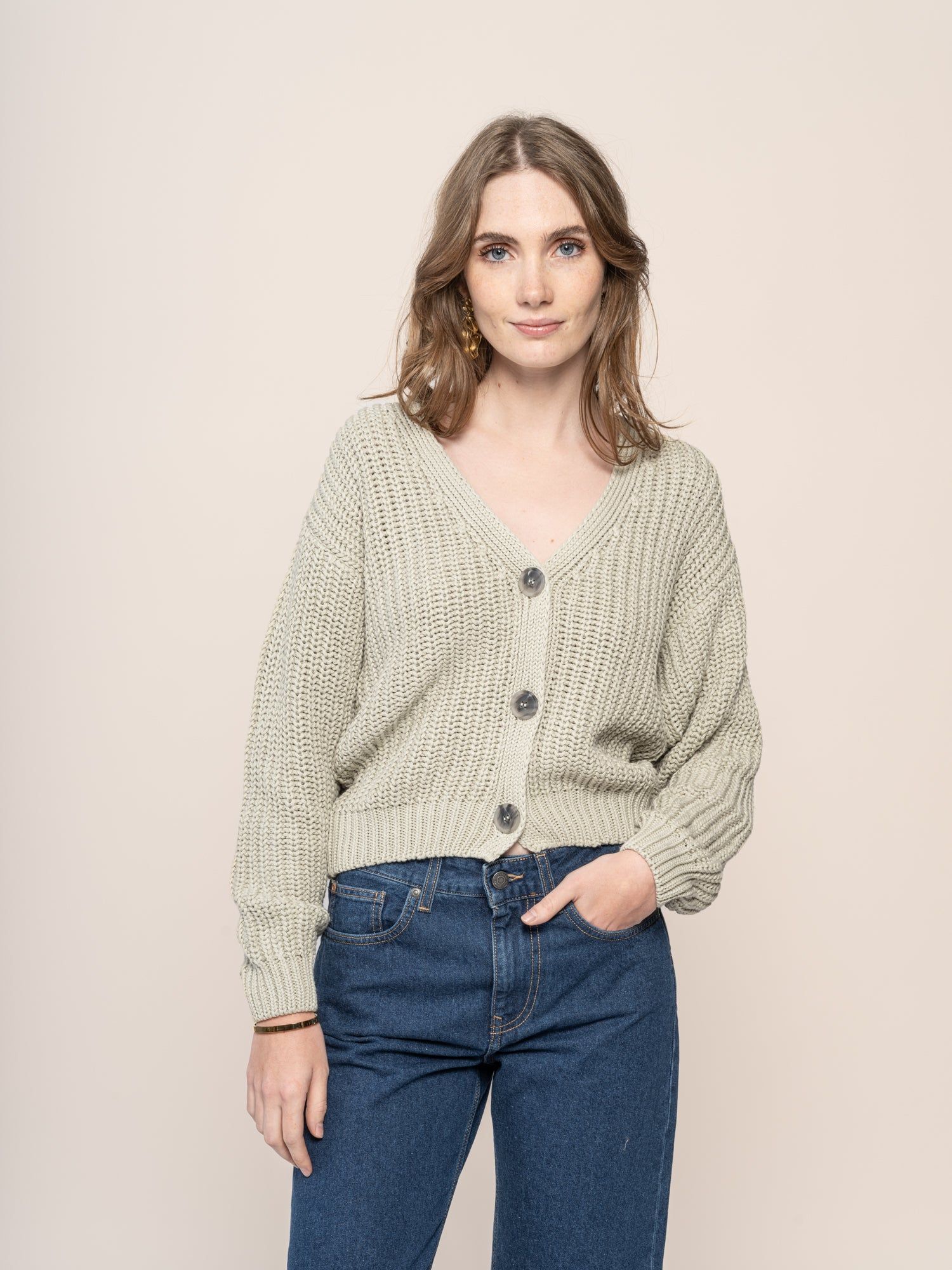 Cardigan maille en coton bio | vert "lena vintage lace", Jan'n June, photo 1