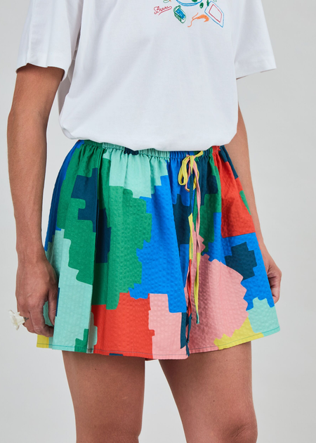 Short en coton bio et lyocell "Maxi flower bali loose shorts - blue" - Brava Fabrics