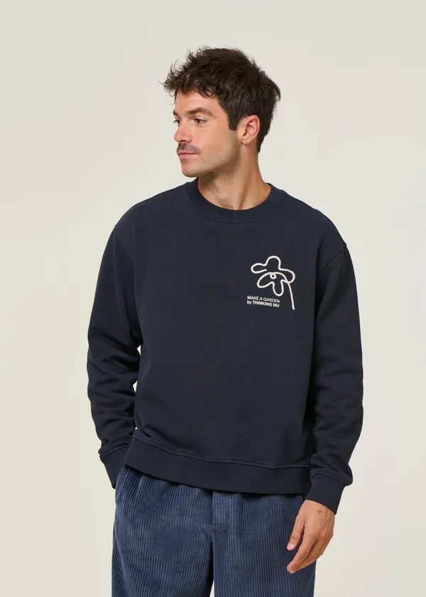 Sweatshirt brodé en coton bio | bleu "flower rope navy leon sweatshirt - blue", Thinking Mu