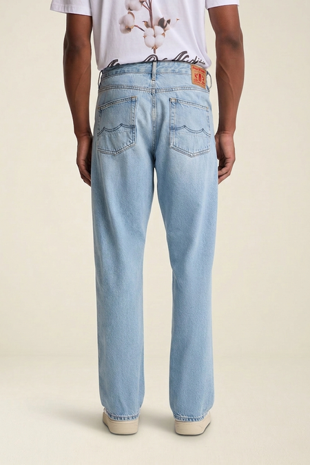 Jean droit large en coton bio | denim clair "roy blue reef light used" - Kings of Indigo
