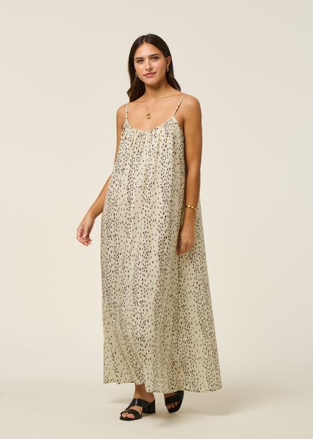 Robe longue ample en coton bio | écru "tova - dalmatian dots" - Jan'n June