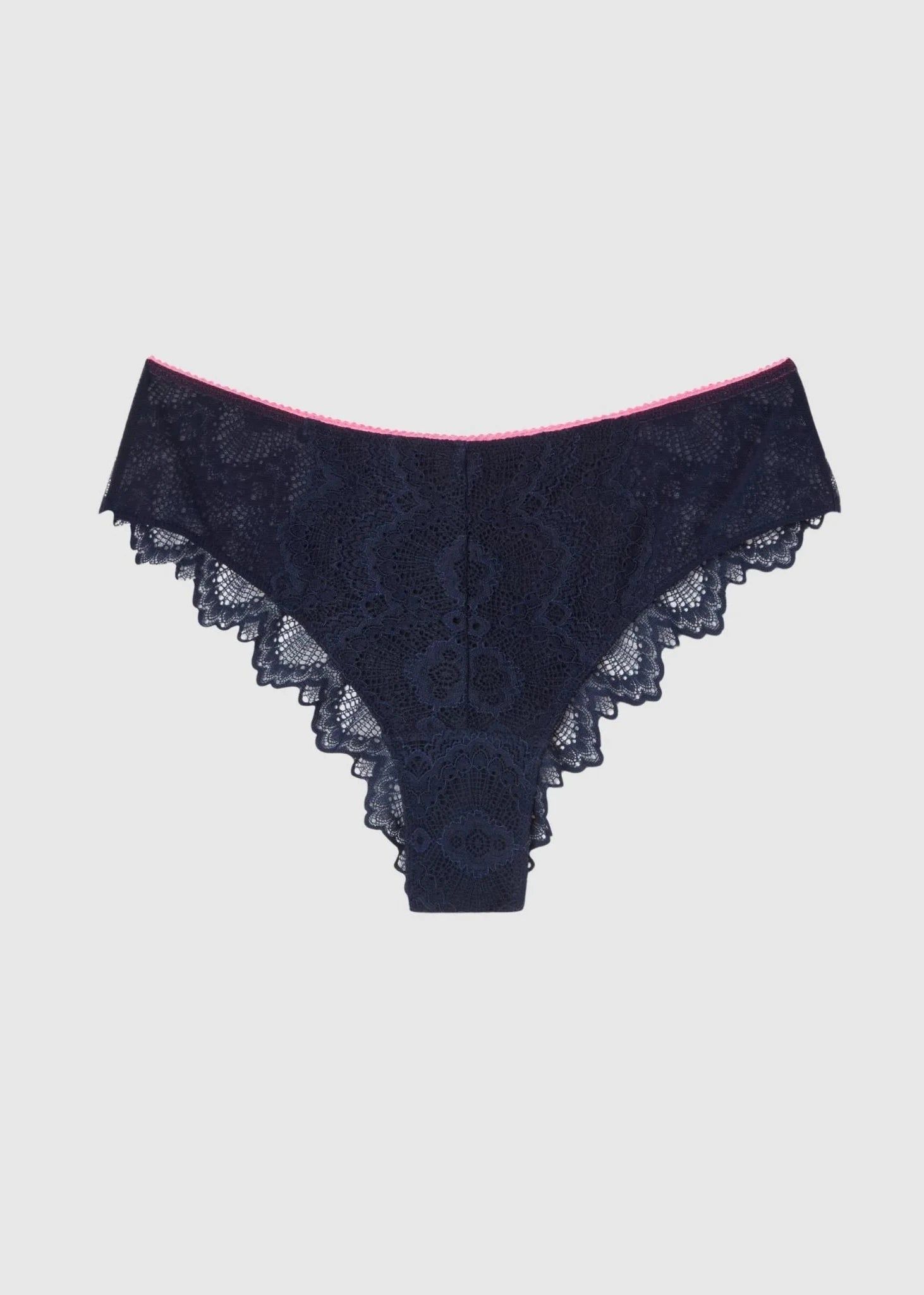 Spitzenslip aus recycelten Materialien | Marineblau "lace cheeky - navy/neon pink", Understatement, Foto 1