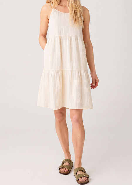 Kleid aus Bio-Baumwolle | Ecru "double layer slope strap dress - egret", Knowledge Cotton Apparel, Foto 1