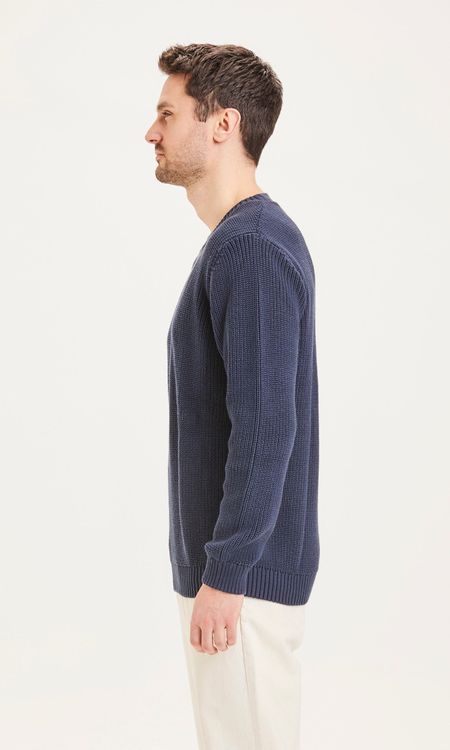 Pull bleu nuit en coton bio - valley total eclipse, Knowledge Cotton Apparel, photo 4