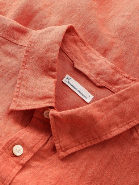 Chemise en lin biologique | rouge "regular linen shirt langoustino", Knowledge Cotton Apparel, photo 6