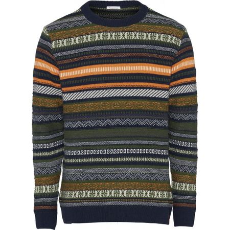 Pull jacquard multicolore en coton bio et laine