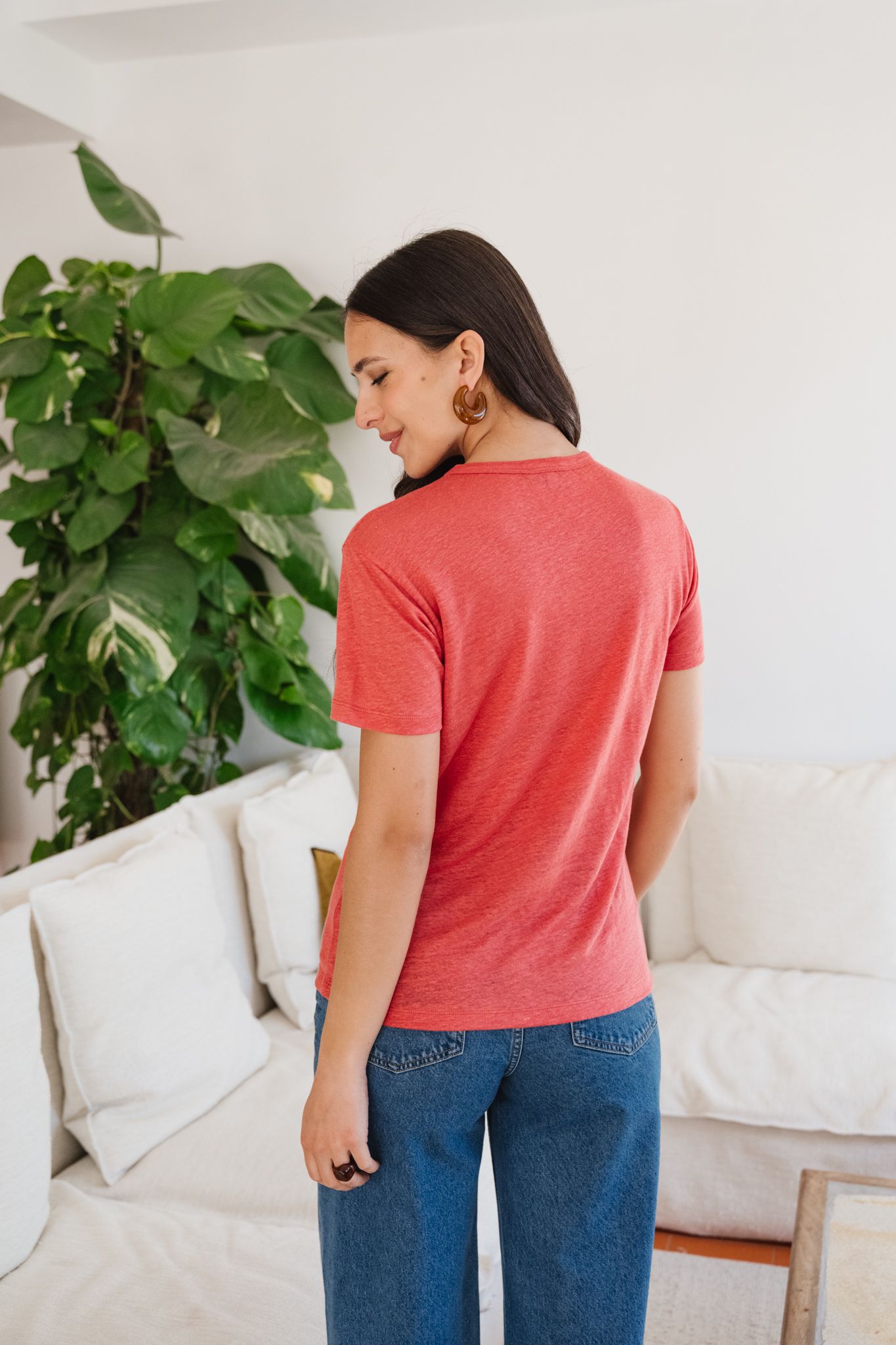 T-shirt lin upcyclé | corail, WeDressFair, photo 3