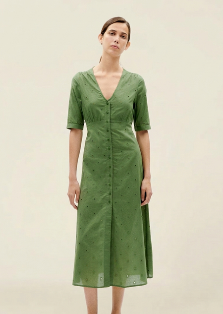 Robe à motifs en coton bio | vert "cactus shiffli camelia dress"