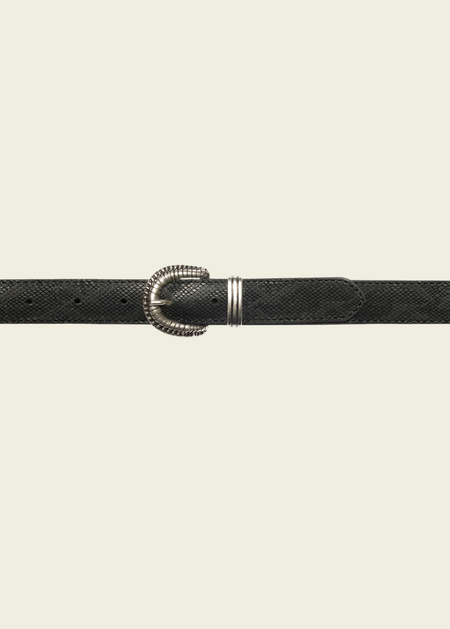 Ceinture en cuir à tannage végétal | noir "Faux reptile leather belt - black" - Nudie Jeans