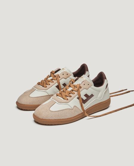 Baskets vegan | écru/marron "burela slim iguana chestnut"