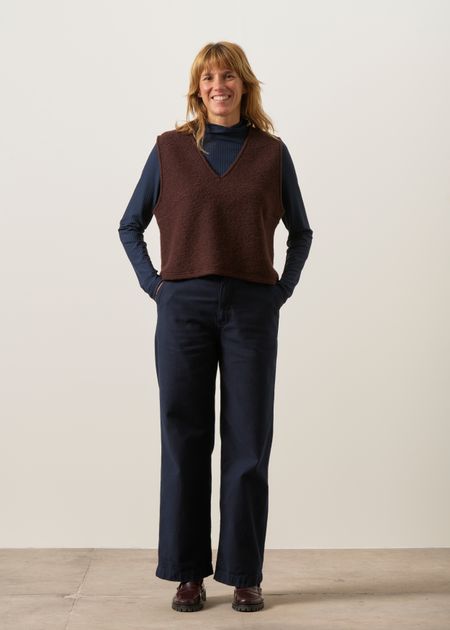 Pull sans manches en laine et coton bio | marron "Cropped vest - rosewood brown", Rotholz, photo 3