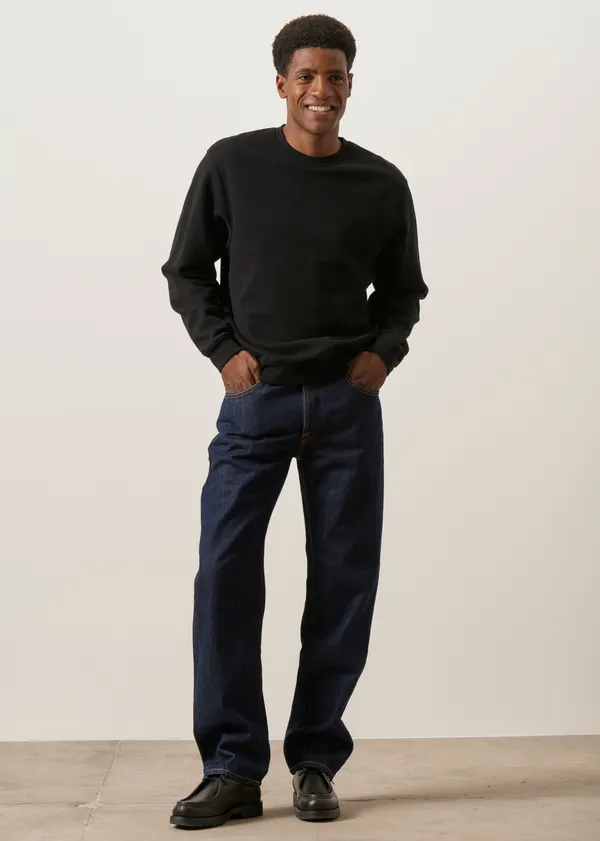 Jean droit large en coton bio  brut "rad rufus blue one wash", Nudie Jeans