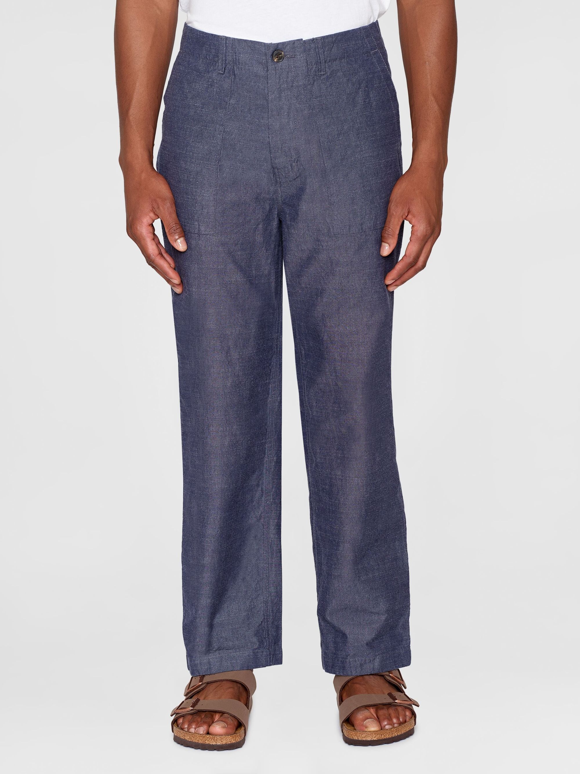 Pantalon léger ample en coton bio | bleu denim "flint wide slub yarn pants night sky", Knowledge Cotton Apparel, photo 1