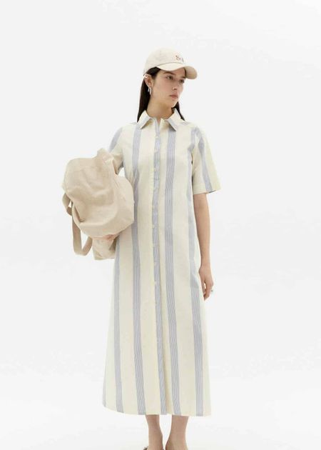 Robe chemise longue en coton biologique | "persian stripes gianna dress - ecru"