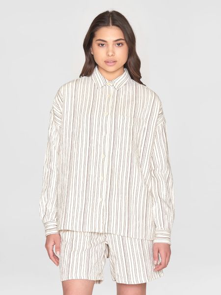 Chemise en coton bio | rayé marron "wrinkle stripe loose a-shape brown stripe" - Knowledge Cotton Apparel