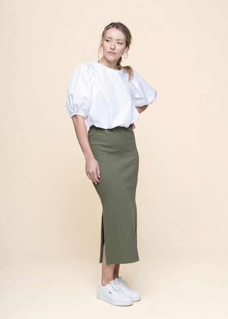 Jupe longue en coton bio | vert "rib skirt kvarnvik leaf green - four leaf clover"