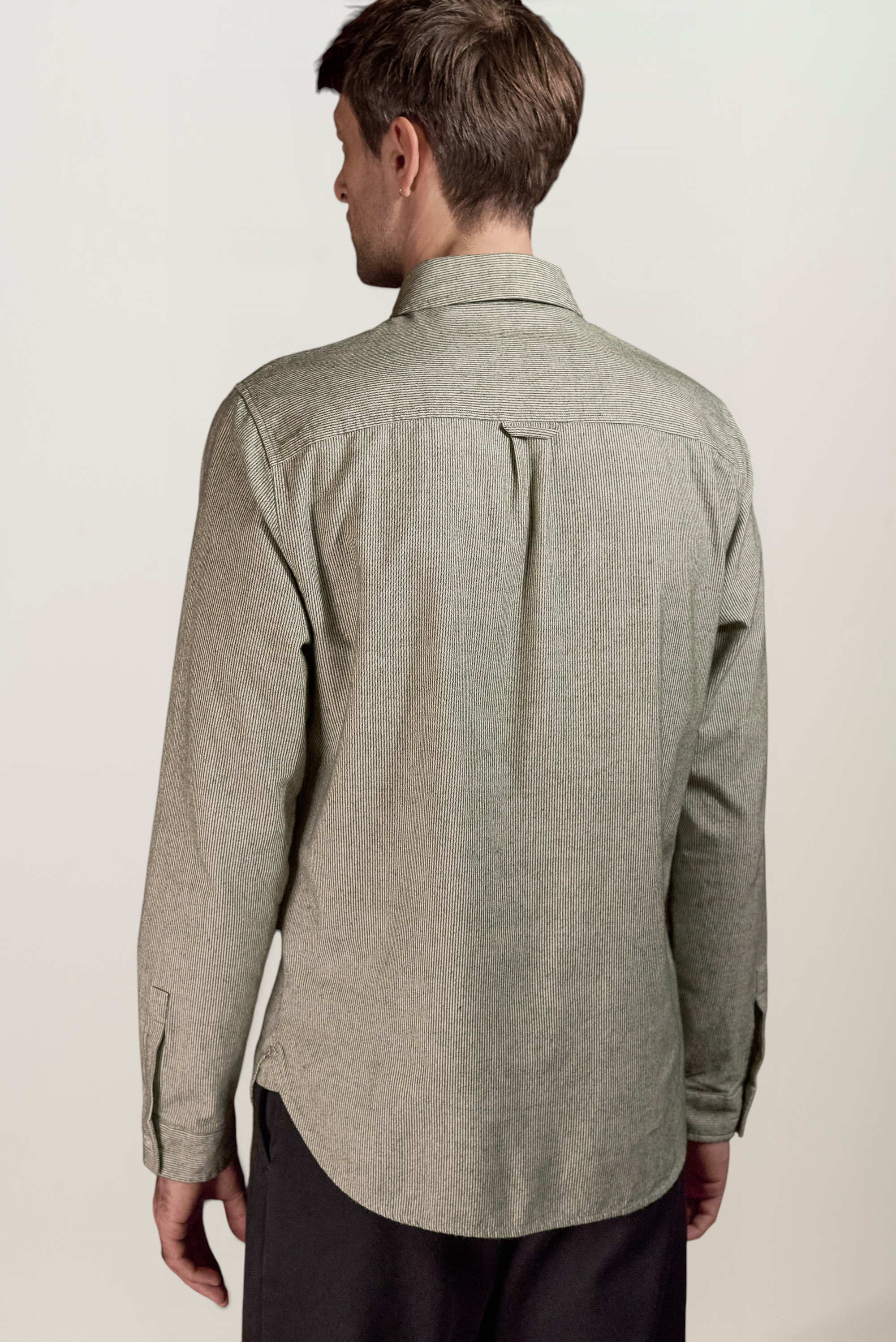 Chemise en coton bio | rayé vert "Ken eco brushed cotton striped green", About Companions, photo 4