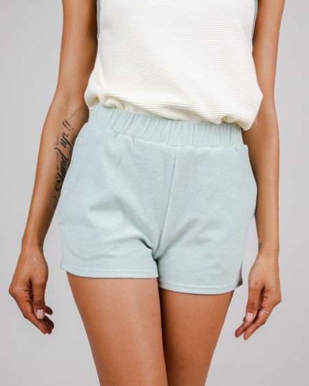 Short éponge turquoise en coton bio - jersey short light morera green