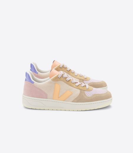 Baskets basses en cuir et suède certifiés | multicolore "v-10 suede multico peach" - Veja