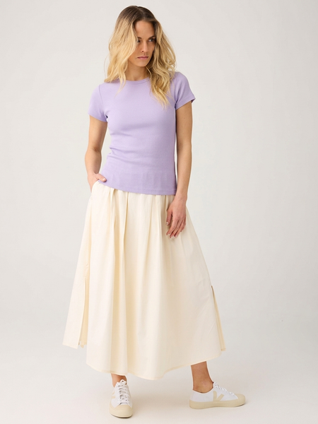 Jupe longue popeline en coton bio | blanc "Organic cotton pleated - egret"