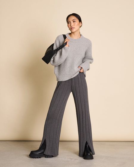 Pantalon ample en maille de coton bio | gris foncé "suzy dark grey"