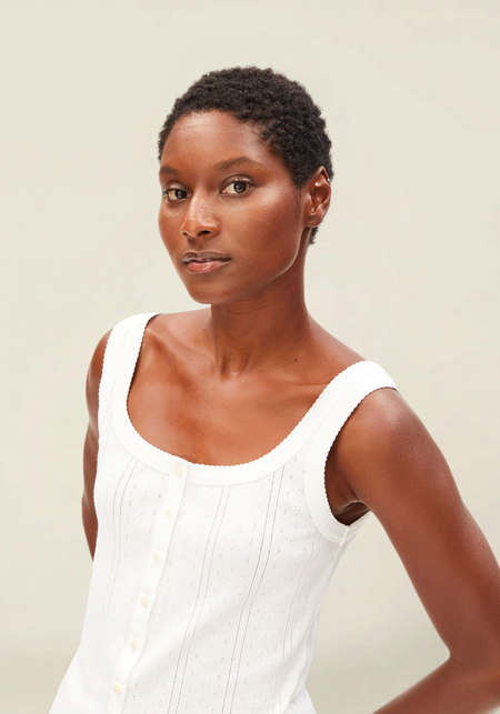 Débardeur pointelle en coton bio | blanc "Pointelle top - white" - Armedangels