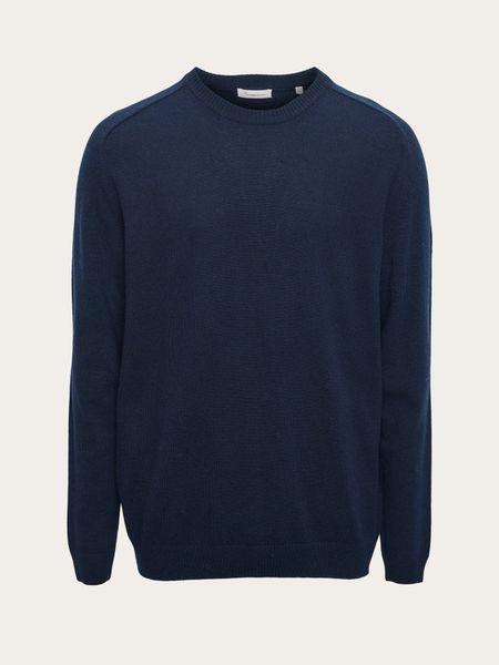 Pull en maille marine en laine bio - basic o-neck knit total eclipse