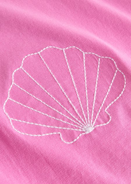 T-shirt brodé en coton bio | rose "t-shirt visby sea shells emb moonlite pink - moonlite mauve" - Dedicated