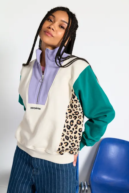 Sweat en coton bio | tricolore "Emma léo vert", Perpète