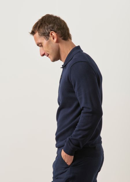 Pull polo en coton bio | marine "Knit longsleeve poloshirt - night sky", Armedangels, photo 4