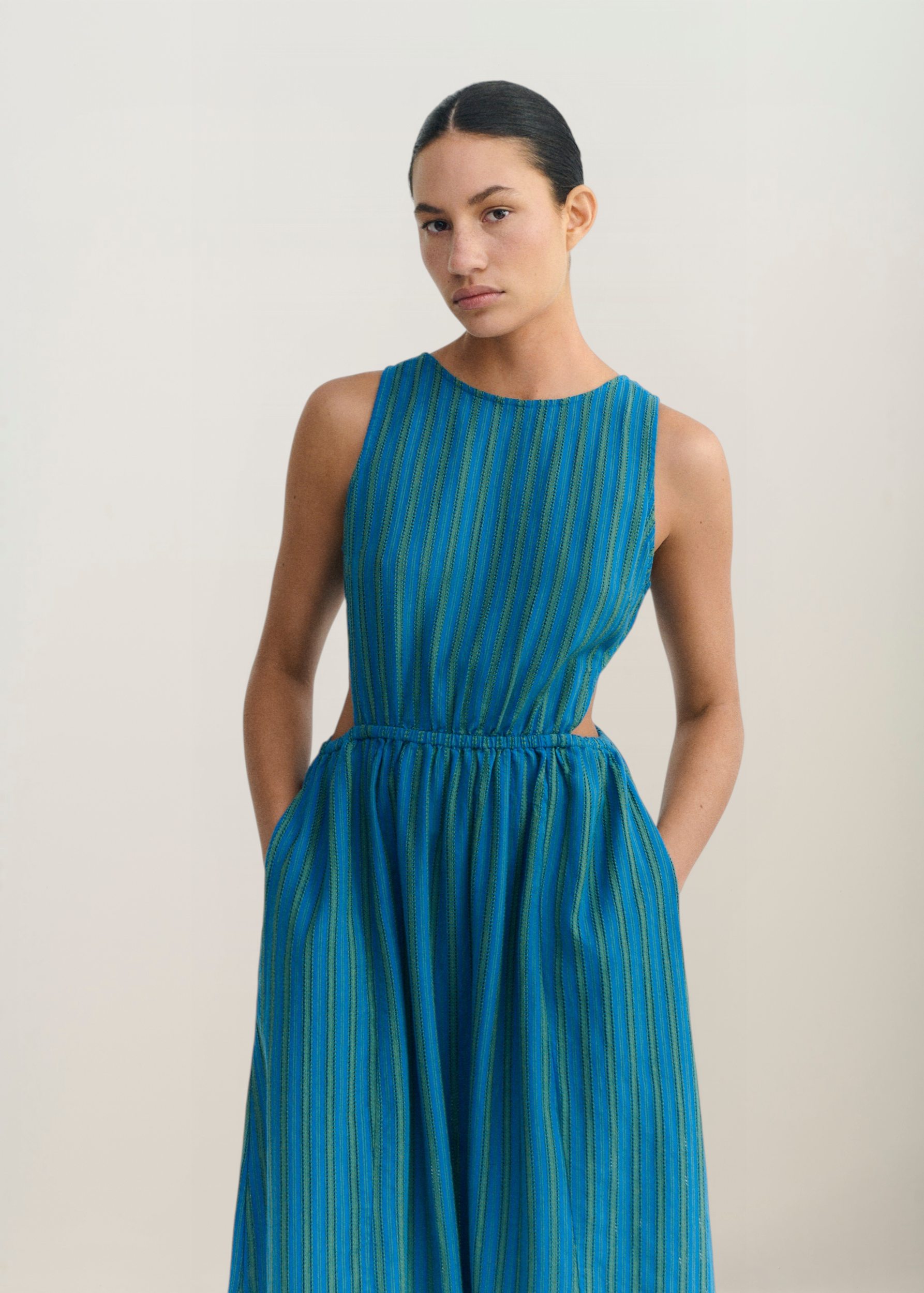 Kleid aus Bio-Baumwolle | Blaugrün gestreift "Windsor stripes kin dress", Thinking Mu, Foto 2