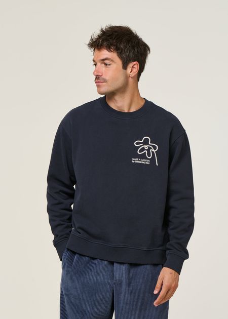 Besticktes Sweatshirt aus Bio-Baumwolle | Blau "flower rope navy leon sweatshirt - blue", Thinking Mu, Foto 1