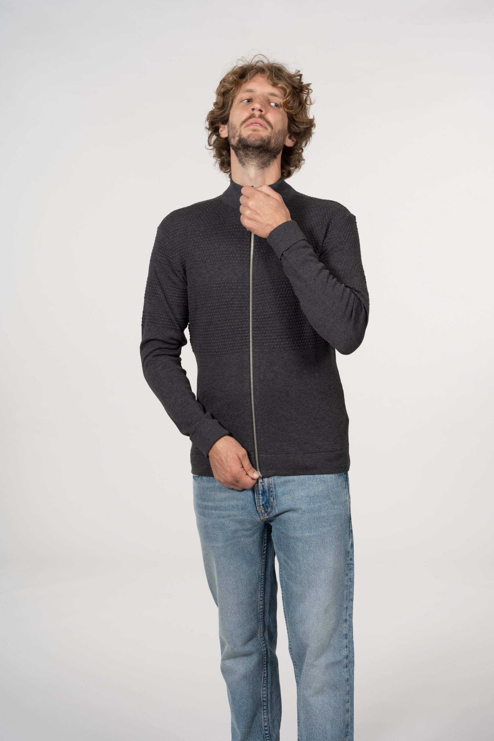 Gilet zippé gris en coton bio - field dark grey melange, Knowledge Cotton Apparel, photo 4