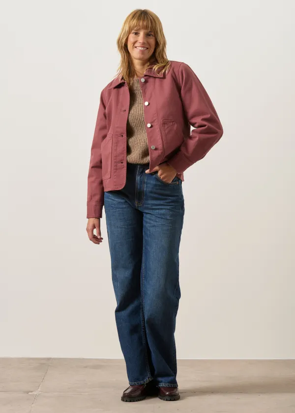 Veste en coton bio | bordeaux "Cropped jacket - washed burgundy", Rotholz