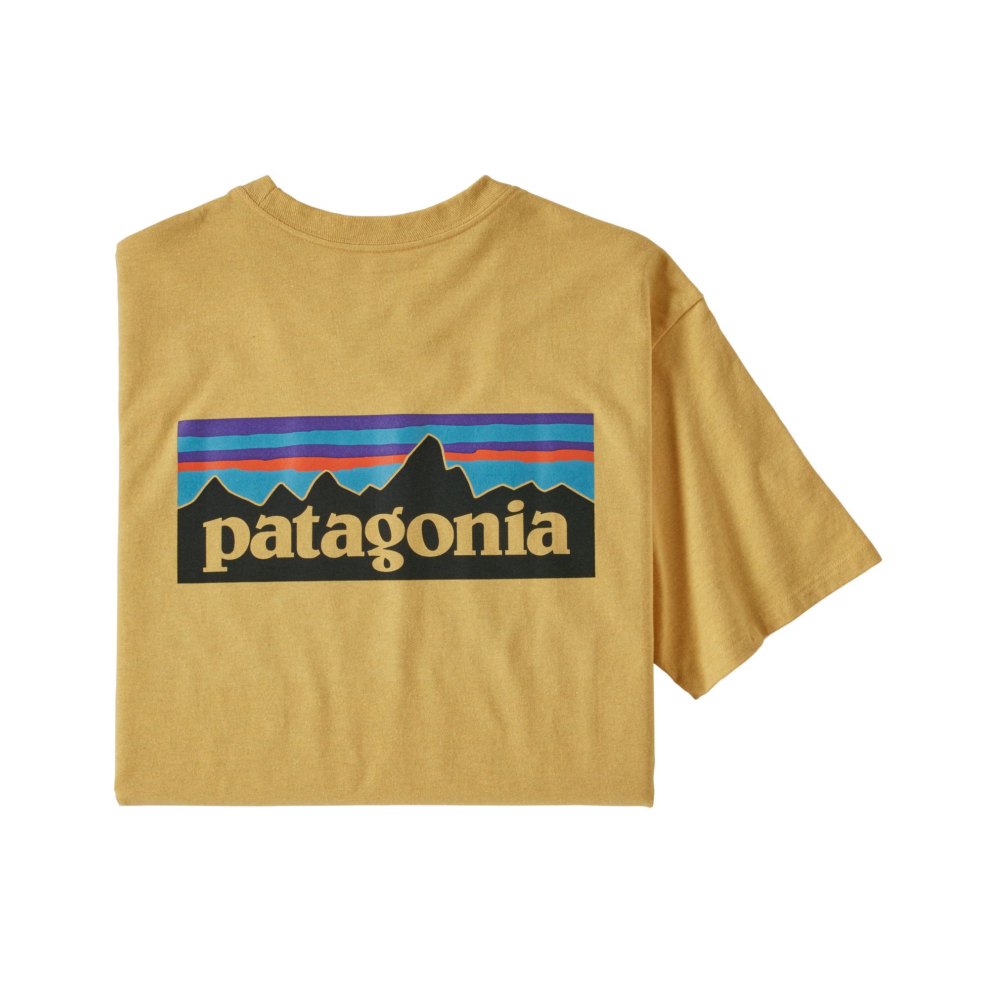 T-shirt jaune en recyclé - p-6 logo responsibili-tee - surfboard yellow, Patagonia, photo 4