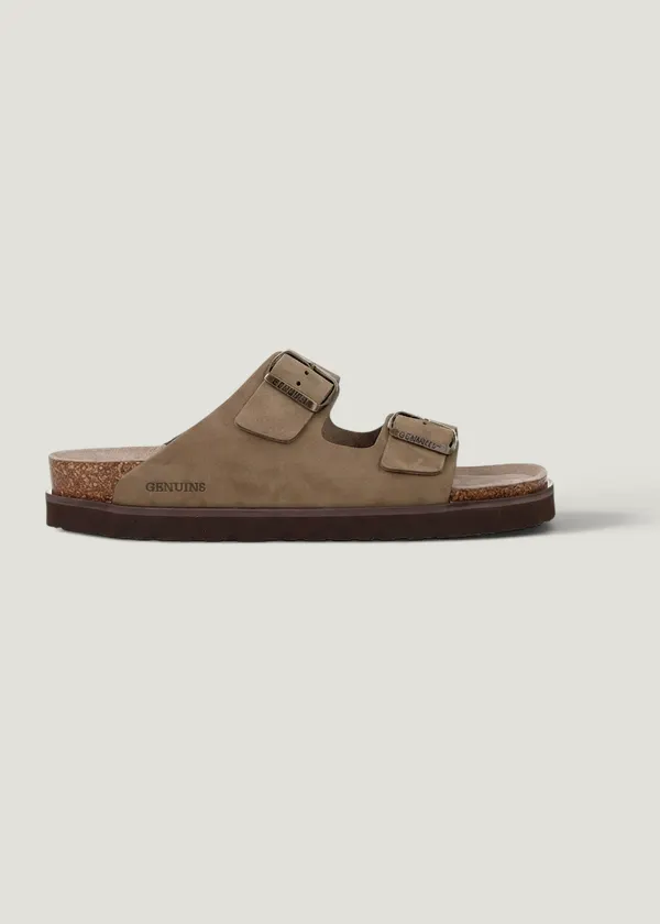 Sandales en cuir suède certifié | kaki "hawaii nubuck kaki", Genuins
