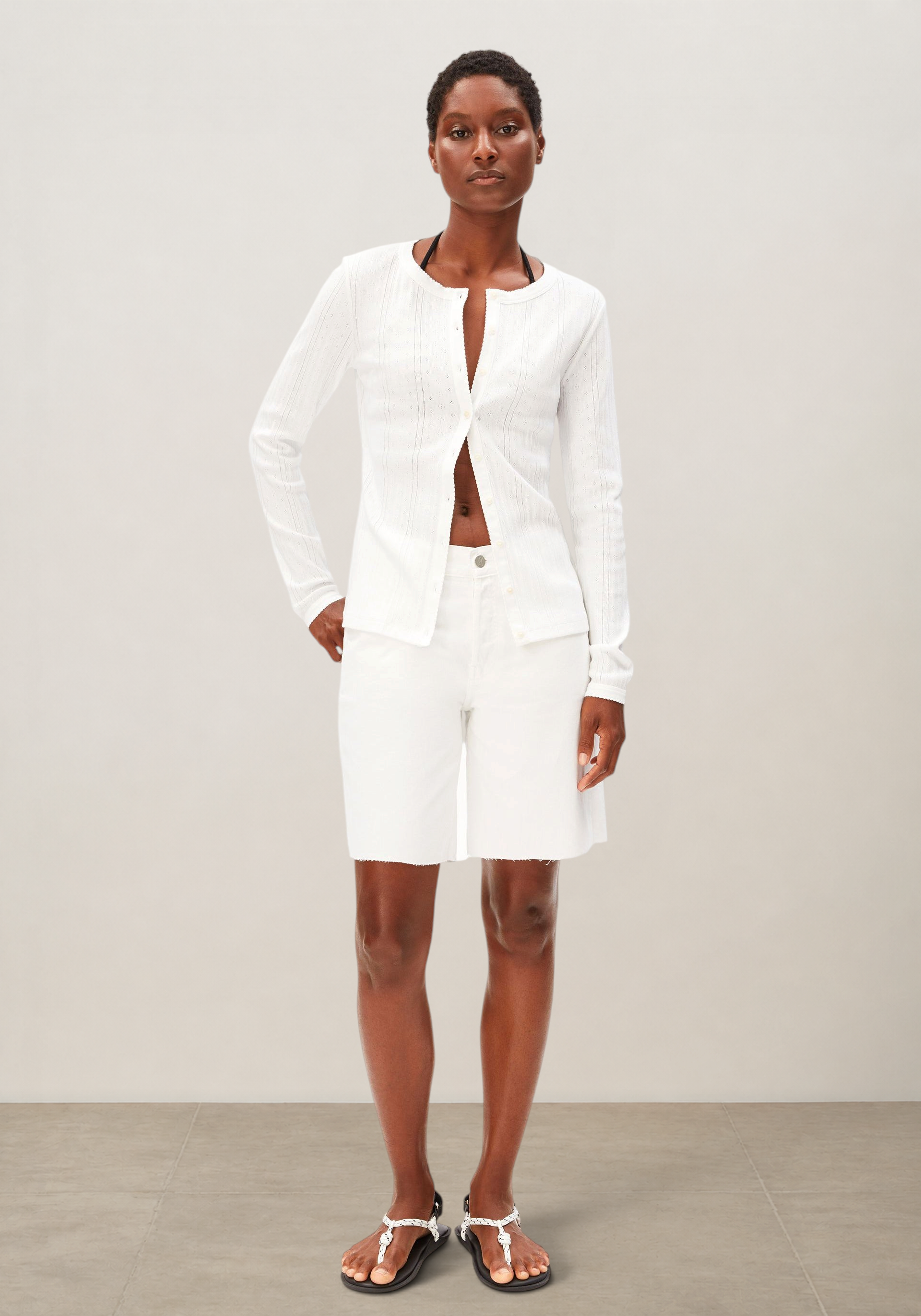 Cardigan léger pointelle en coton bio | blanc "Pointelle cardigan - white", Armedangels, photo 4