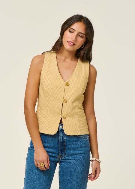 Top sans manche | jaune et blanc "nogal stripes alisa top - multicolor" - Thinking Mu