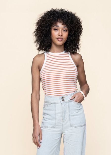 Débardeur en coton biologique | rouge "striped racer rib top - red stripe"