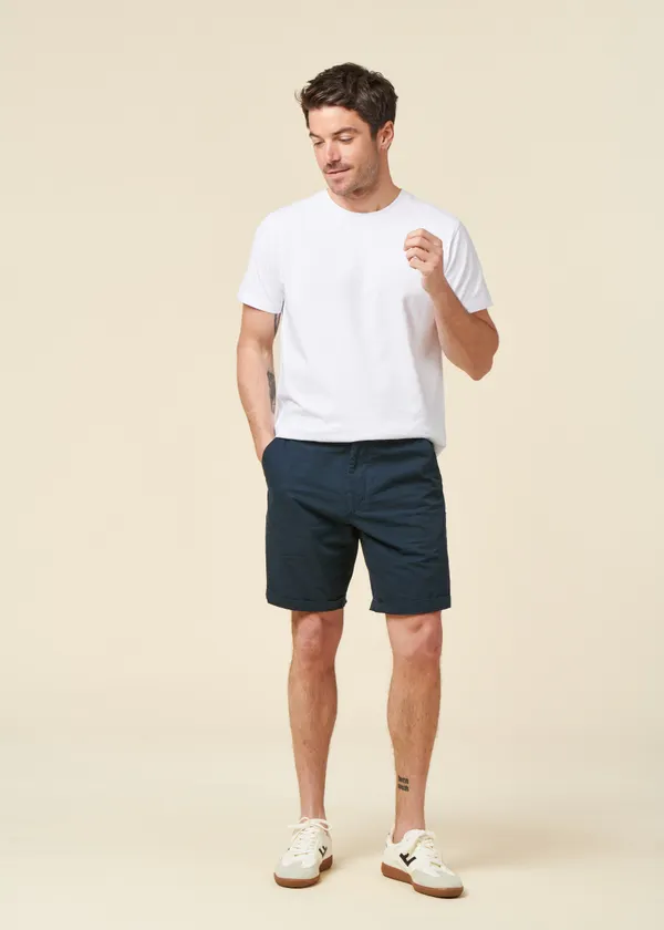 Short léger en coton bio | marine "fig loose poplin elastic waist string shorts total eclipse", Knowledge Cotton Apparel