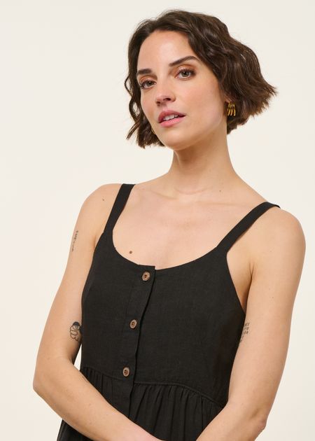 Robe longe en chanvre et lin | noir "garden island dress - blk" - Patagonia