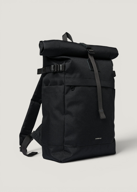 Sac à dos 26l en matières recyclées | noir "icon rolltop backpack l - black/ black with black leather", Sandqvist, photo 2