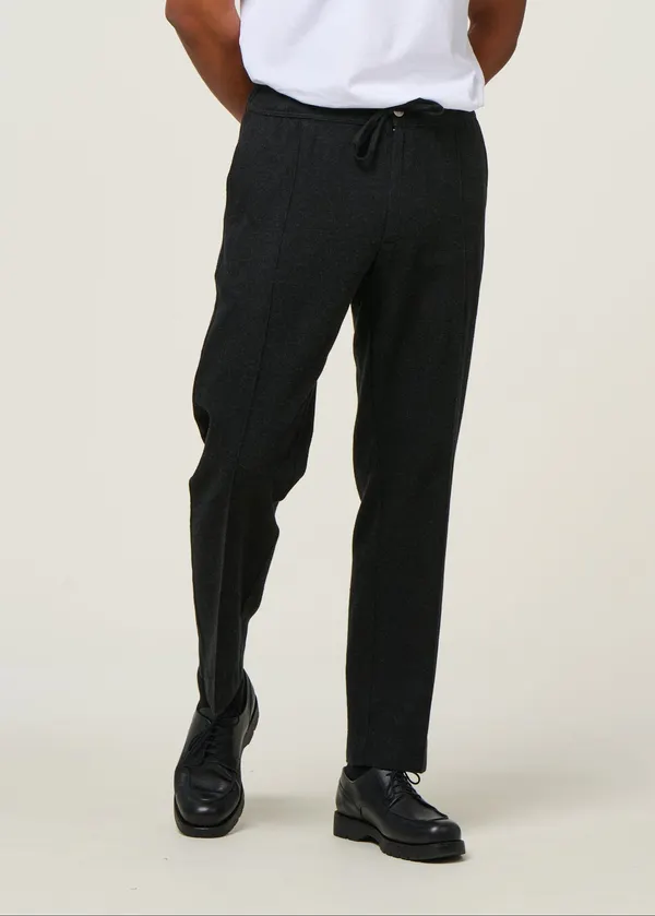 Pantalon large flanelle en coton bio | noir "magnus - eco flannel mel black", About Companions