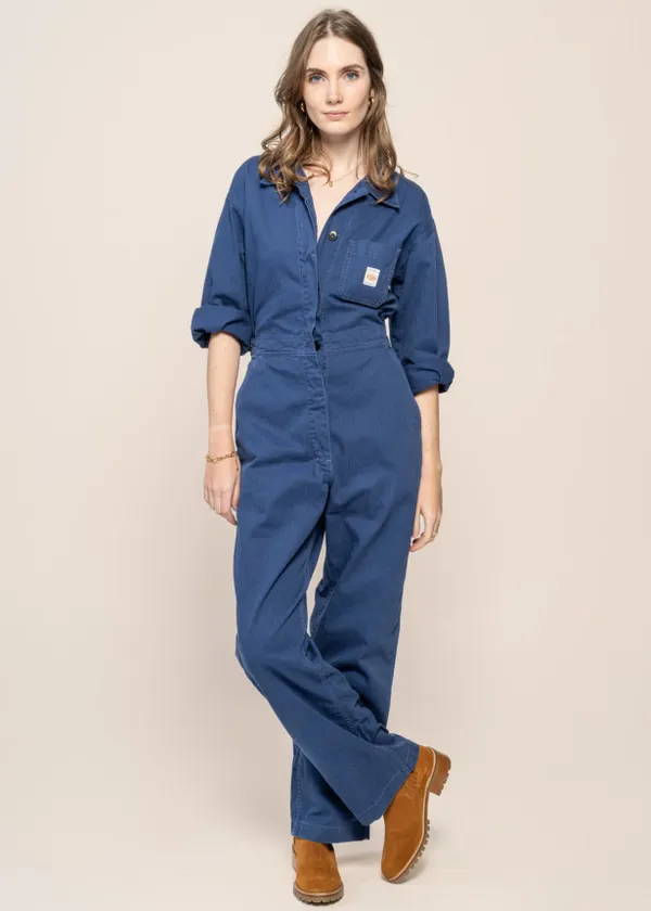 Combinaison worker en coton bio | bleu "ella herringbone boilersuit blue", Nudie Jeans