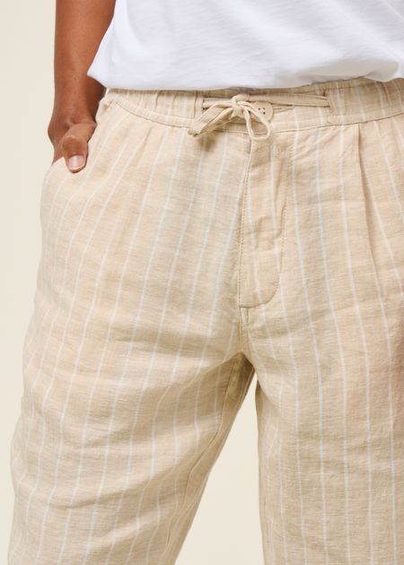 Pantalon large en lin bio | beige rayé "Fig organic linen striped pantcreme stripe" - Knowledge Cotton Apparel