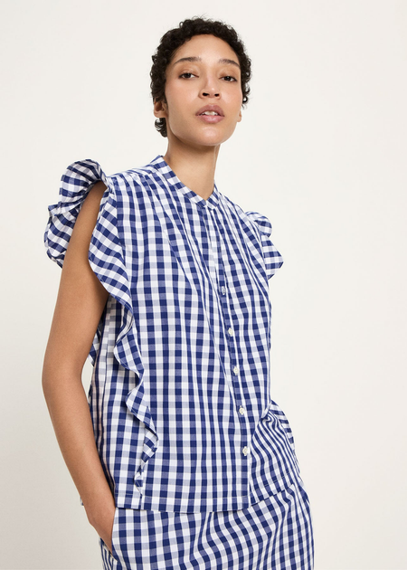 Blouse en coton bio | vichy bleu - Lanius