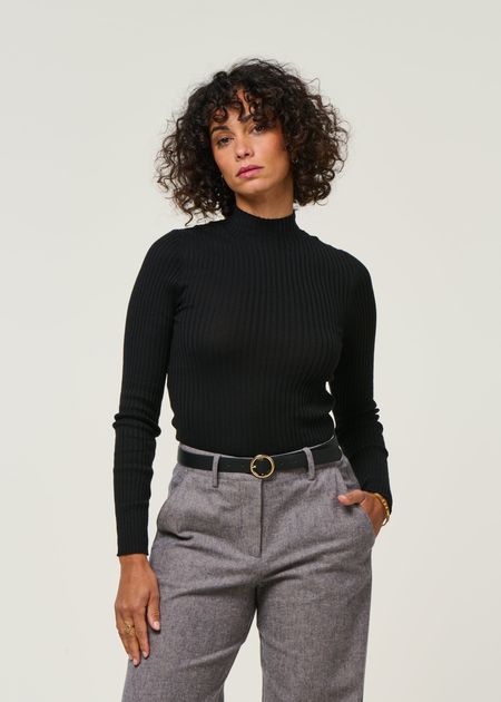 Sous-pull côtelé en coton bio | noir "alaania black", Armedangels, photo 3