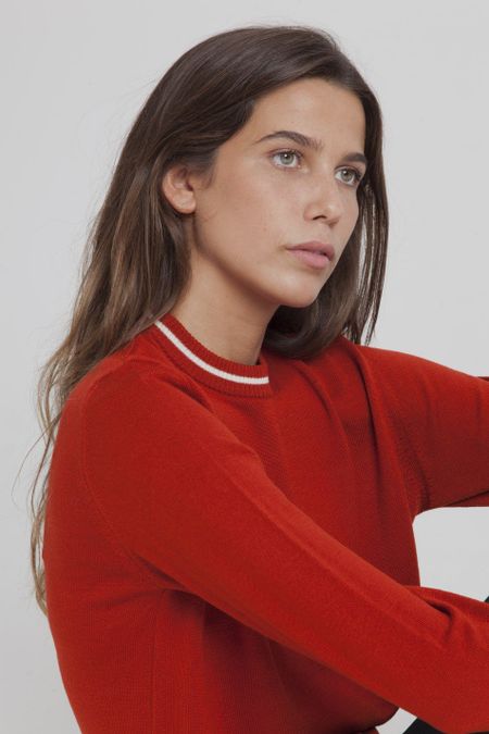 Pull fin rouge citrouille en laine mérinos bio